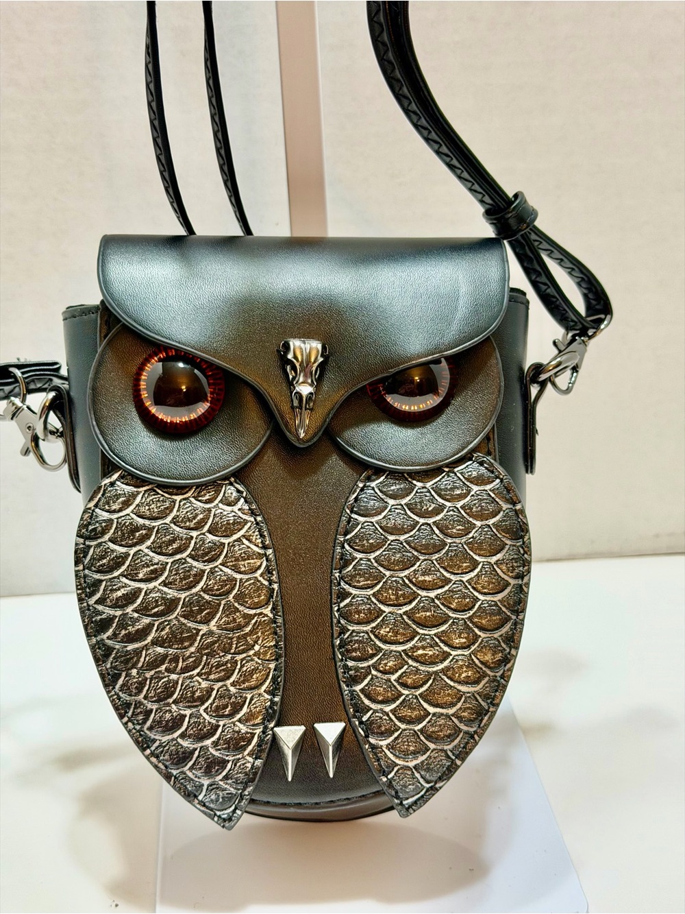 Owl Crossbody Bag in Metallic Gray - Designer Style